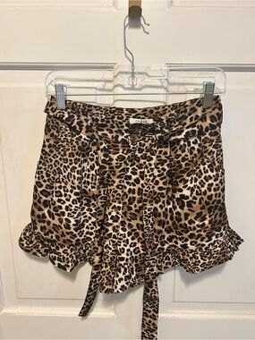 Umgee Leopard-Print Tie-Waist Ruffle Mini Shorts - Brown/Tan/Black